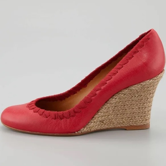 Lanvin Grosgrain-Stitched Leather Wedge Pump - Picture 1 of 10